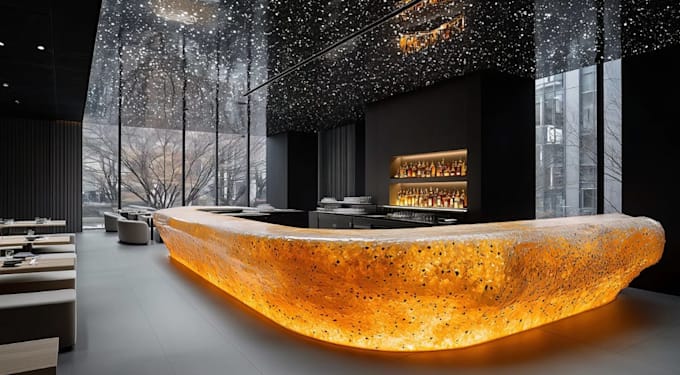 do luxury nightclub interior design, cafe, 3d bar render and vip lounge cgi