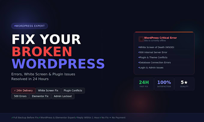 fix wordpress errors, white screen, plugin issues and bugs