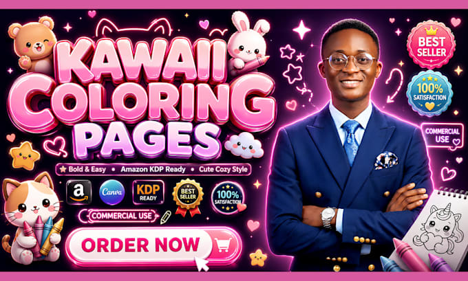 create cute kawaii bold colouring book pages for amazon kdp