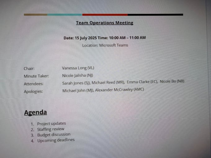 create expert level professional meeting minutes and notes