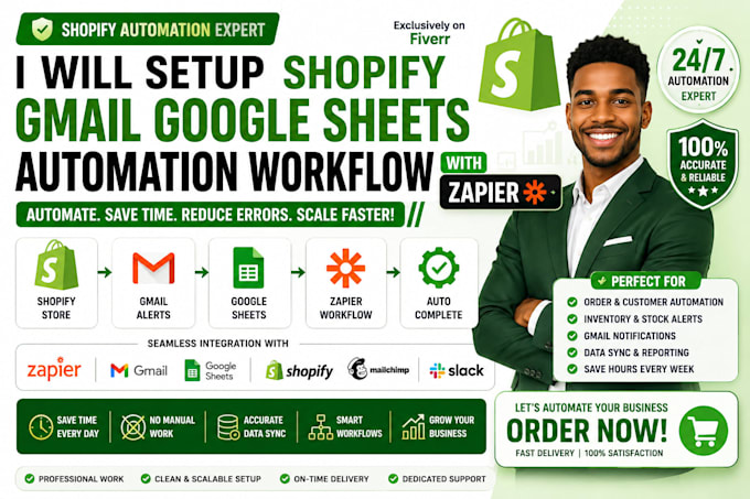 setup shopify gmail google sheets automation workflow with zapier