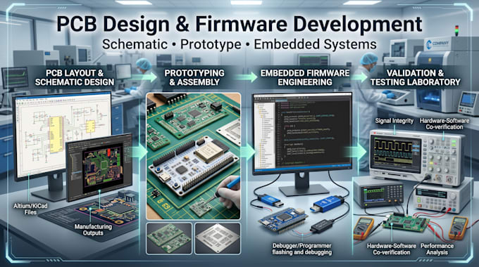 provide schematic design prototype pcb and firmware development