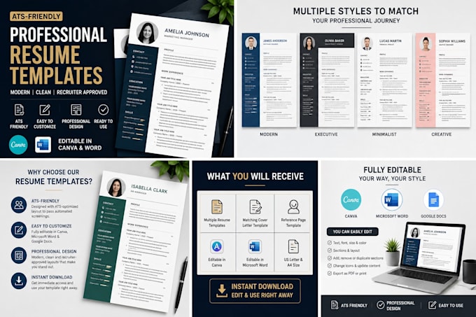 create ats friendly professional CV or resume templates