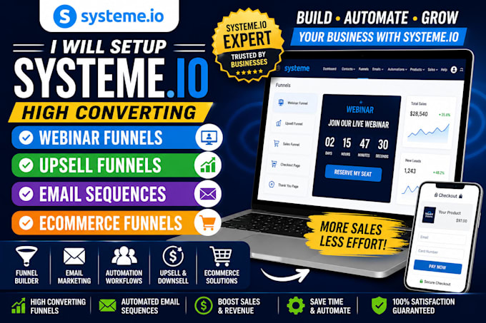setup systeme io webinar funnels,upsell funnels email sequences,ecommerce funnel