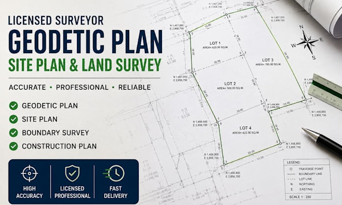 draw licensed land survey plans site plan boundary construction, geodetic plan