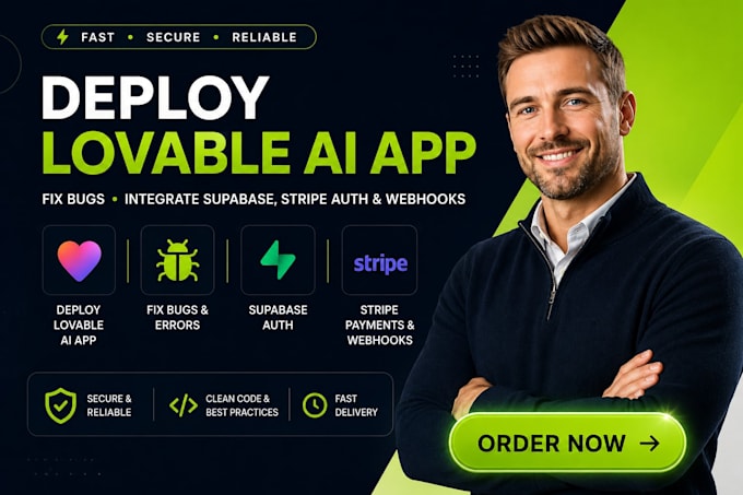 deploy lovable ai app, fix bugs, integrate supabase stripe auth and webhooks