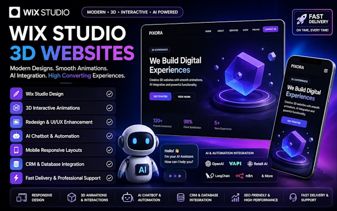 develop a modern wix studio 3d website with smooth animations site high end 3d