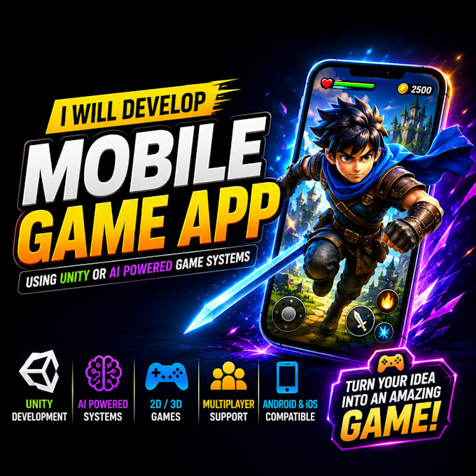 develop mobile game app using unity or ai powered game systems