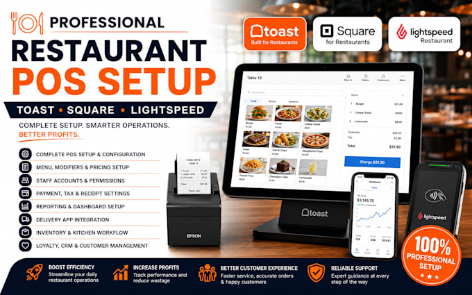 set up your toast, square for restaurants, or lightspeed restaurant pos system