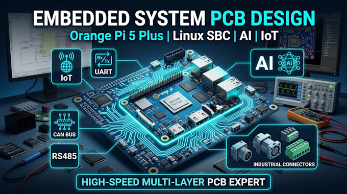 do embedded system pcb design for orange pi 5 plus, linux sbc, iot and ai