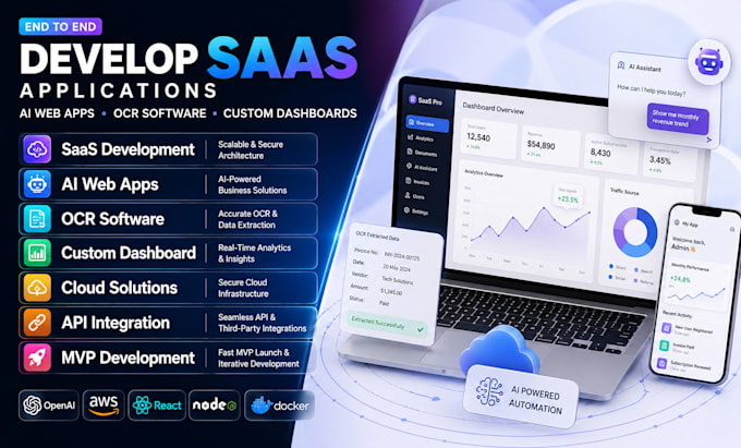 develop saas application, saas mvp, ocr software, ai web app, custom dashboard
