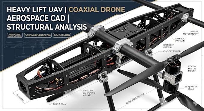 heavy lift uav coaxial drone aerospace cad structural analysis