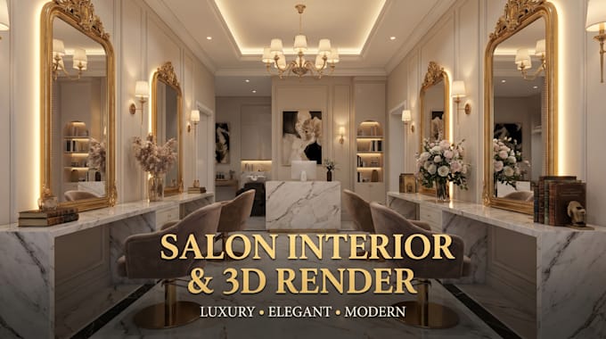 classic salon interior design and 3d render