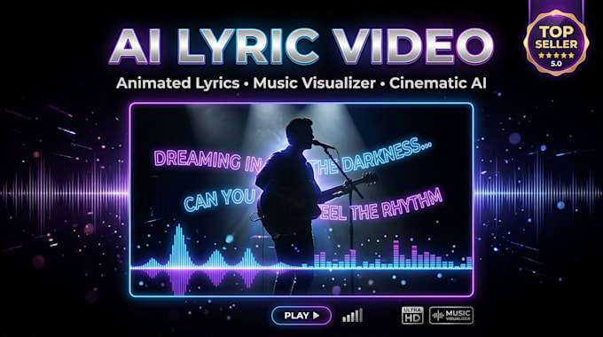 create ai lyrics video, animated lyrics visualizer, cinematic ai music video