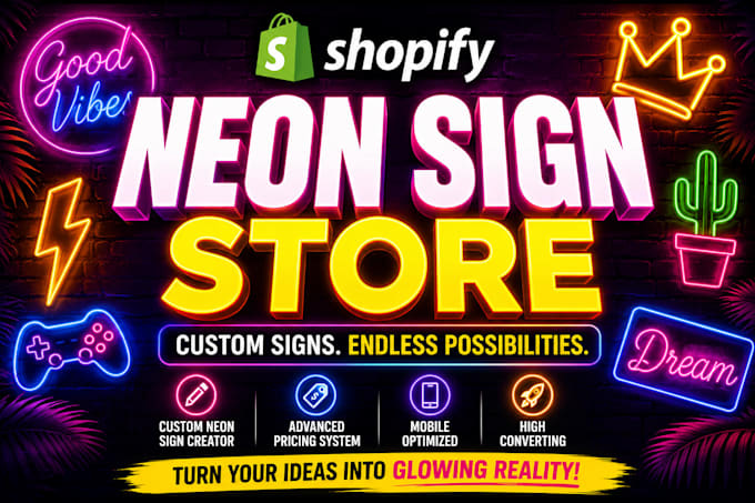 build a shopify neon sign store with custom led design