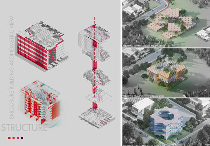 do architecture diagrams, concepts and detailed 3d rendering