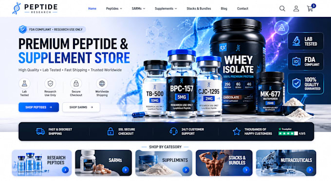 setup peptide woocommerce website nutraceutical store supplement sarms website