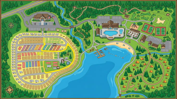 create a custom vector mep, rv park, campground, or dit map in illustrator
