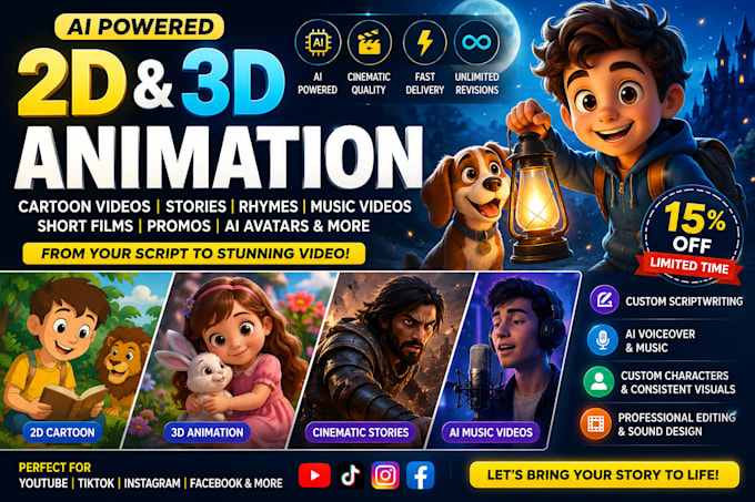 create 2d 3d cinematic ai generated short films, animation for kids