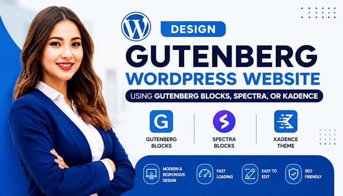 design gutenberg wordpress website using gutenberg blocks, spectra, or kadence