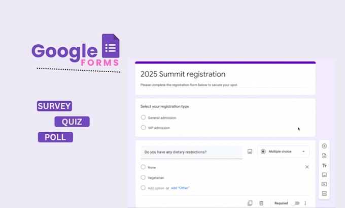 create professional google forms survey, quiz and registration forms
