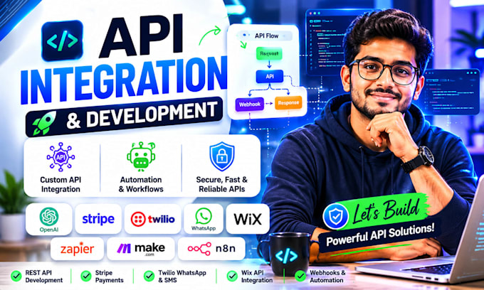 do api integration and development, twilio whatsapp api, stripe, twilio, wix api