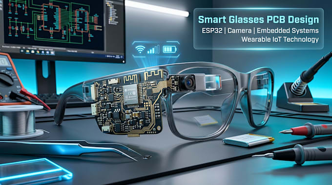 develop pcb and embedded system for wearable smart glasses with camera and esp32