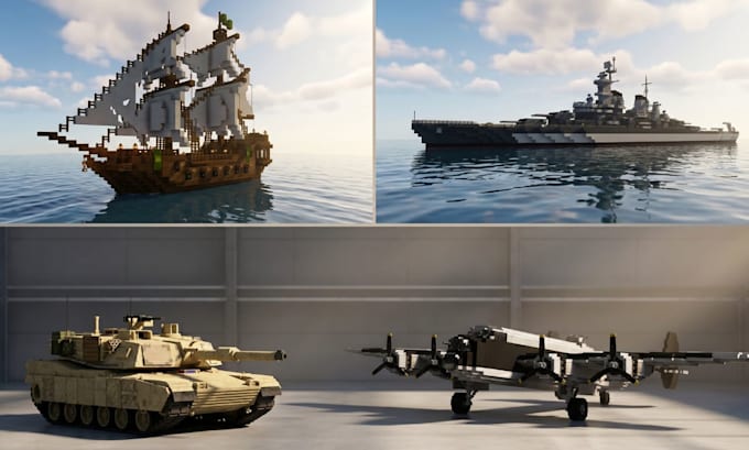 make blockbench minecraft vehicle plane ship addon 3d game asstes in voxel style