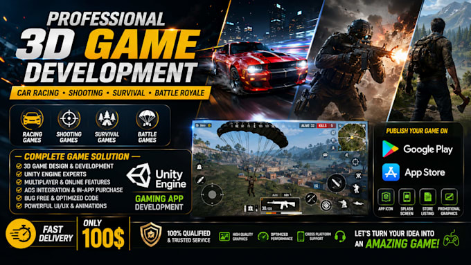 do custom 3d unity game development for mobile pc web
