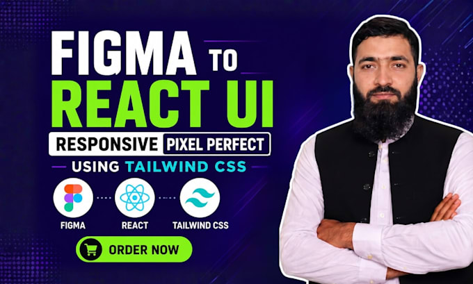 convert figma to responsive pixel perfect react UI using tailwind CSS