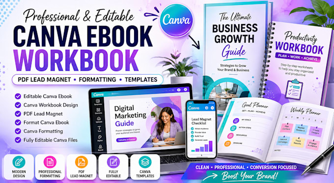 design editable canva ebook pdf lead magnet workbook, canva ebook canva workbook