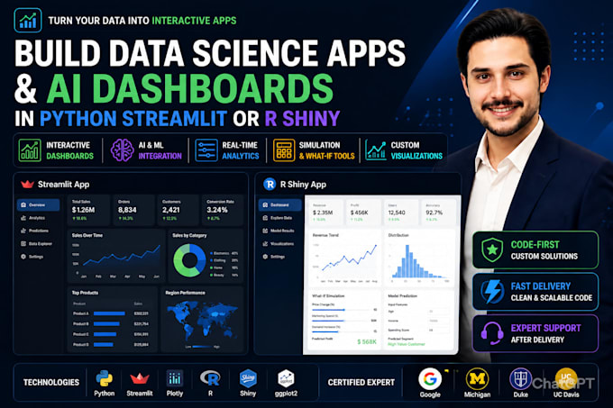 build data science apps and ai dashboards in python streamlit or r shiny