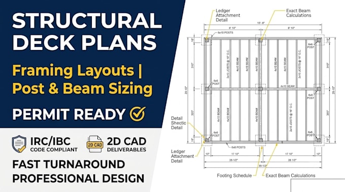 design structural deck framing plans with post and beam sizing