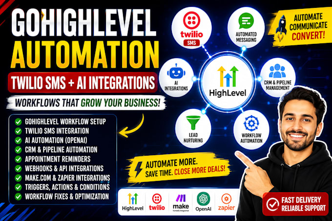 setup gohighlevel automations workflows with twilio sms and ai integrations