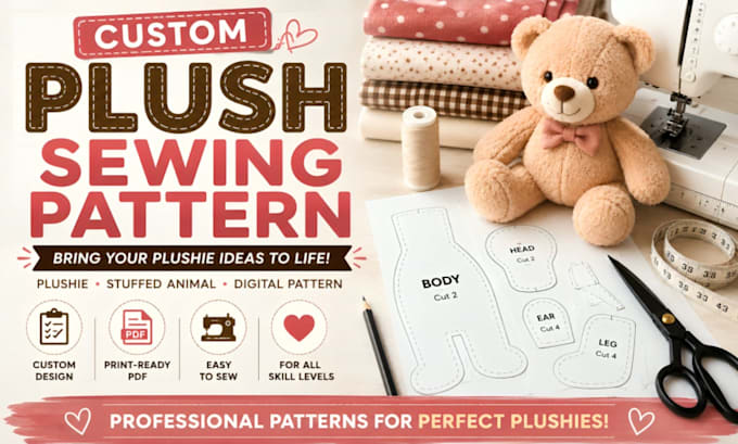 create custom plush sewing patterns for plushie stuffed animals