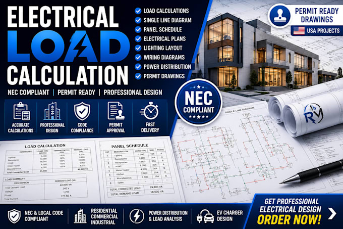 do electrical load calculation, panel schedule and single line diagram