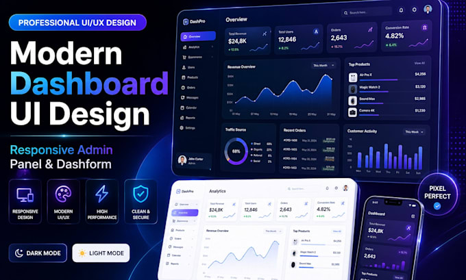 design and develop responsive dashform dashboards and admin panels