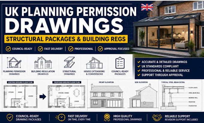 prepare UK council ready planning permission and structural drawing packages