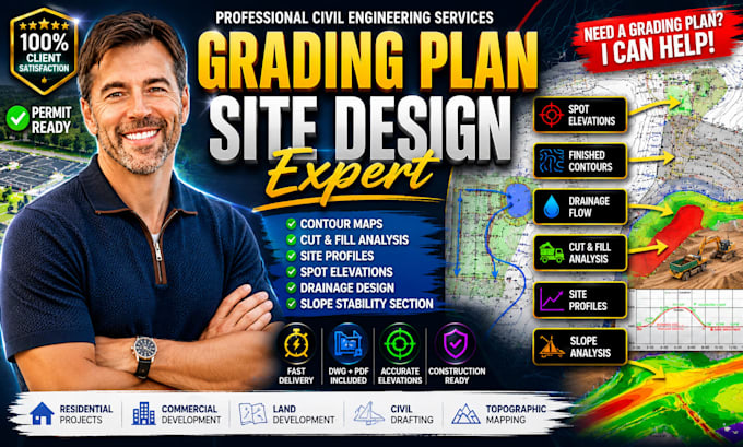 create grading plan, finished contour map, cut fill earthwork, site grading fast