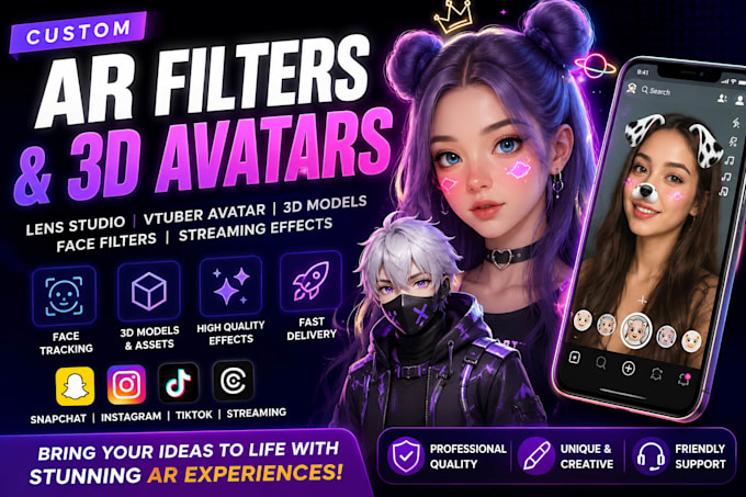 custom ar filters vtuber avatars lens effects and 3d streaming assets