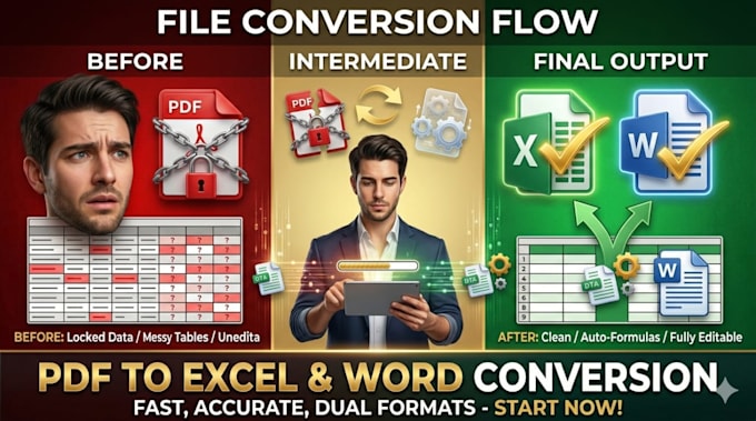 do PDF to excel, PDF to word, and data entry conversion