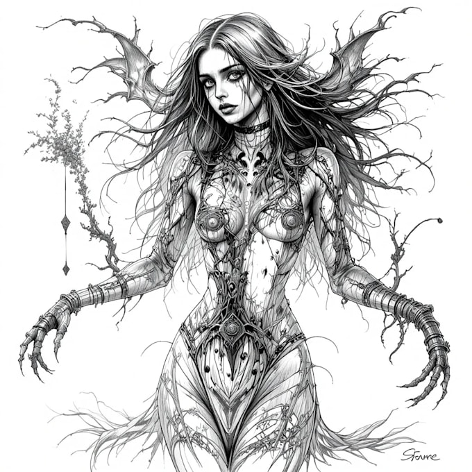 draw horror and gothic line art illustrations