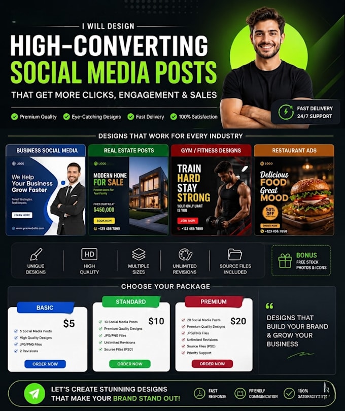 design professional CV, resume, engaging social media posts, background removal