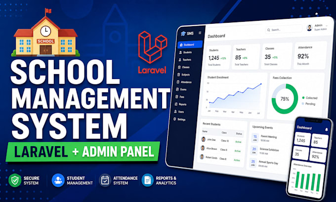 develop custom laravel school management system with admin panel