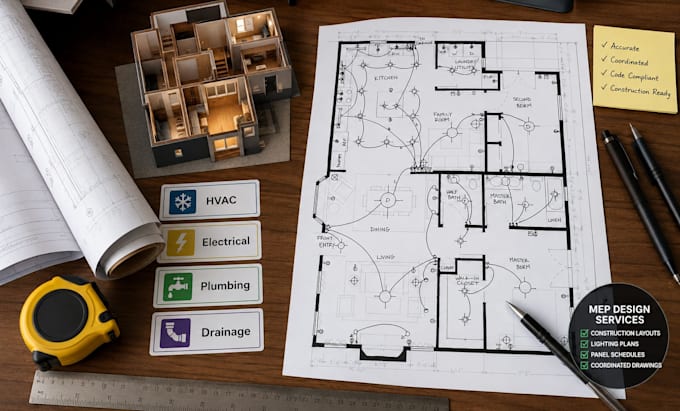 construction mep plans hvac layout electrical drafting plumbing design