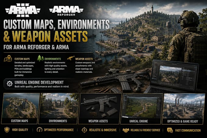 create custom maps, environments, and weapon assets for arma reforger and arma