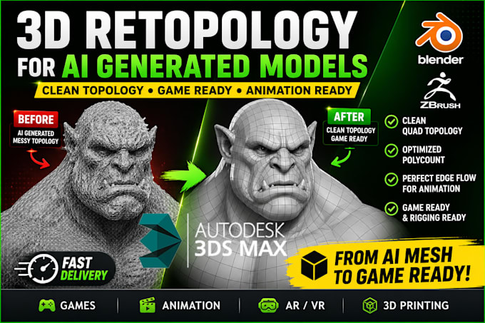 convert ai 3d models into clean low poly