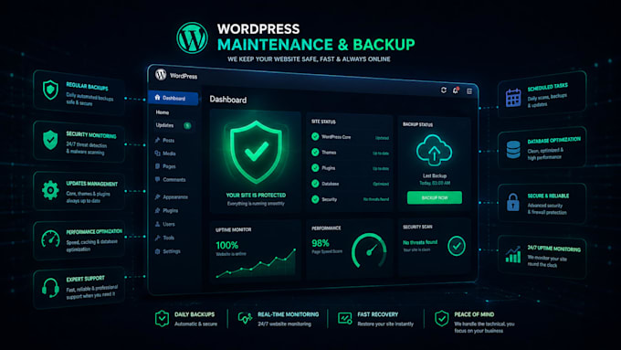 provide wordpress backup, updates and maintenance to keep your site safe