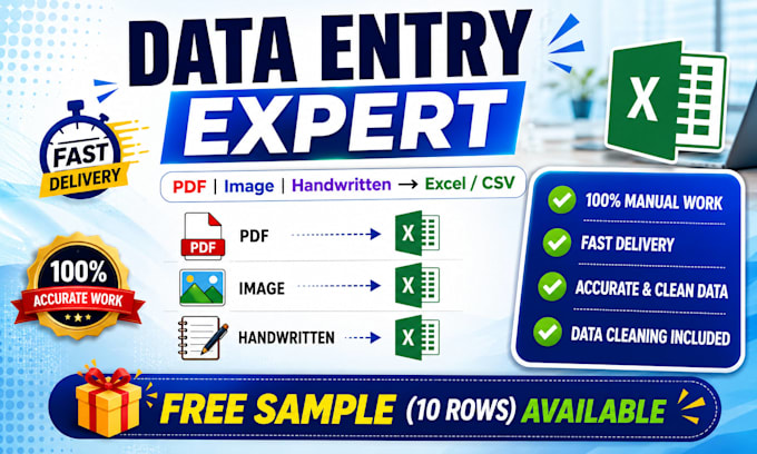 do fast manual data entry from pdf image, handwritten to excel CSV