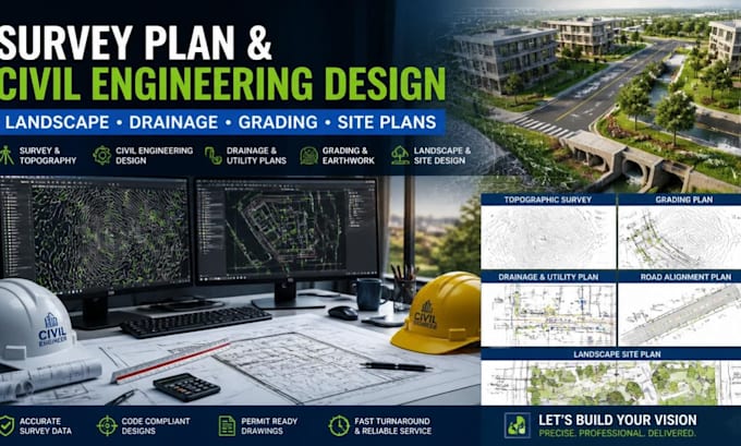 create professional survey plan landscape and civil engineering drawings
